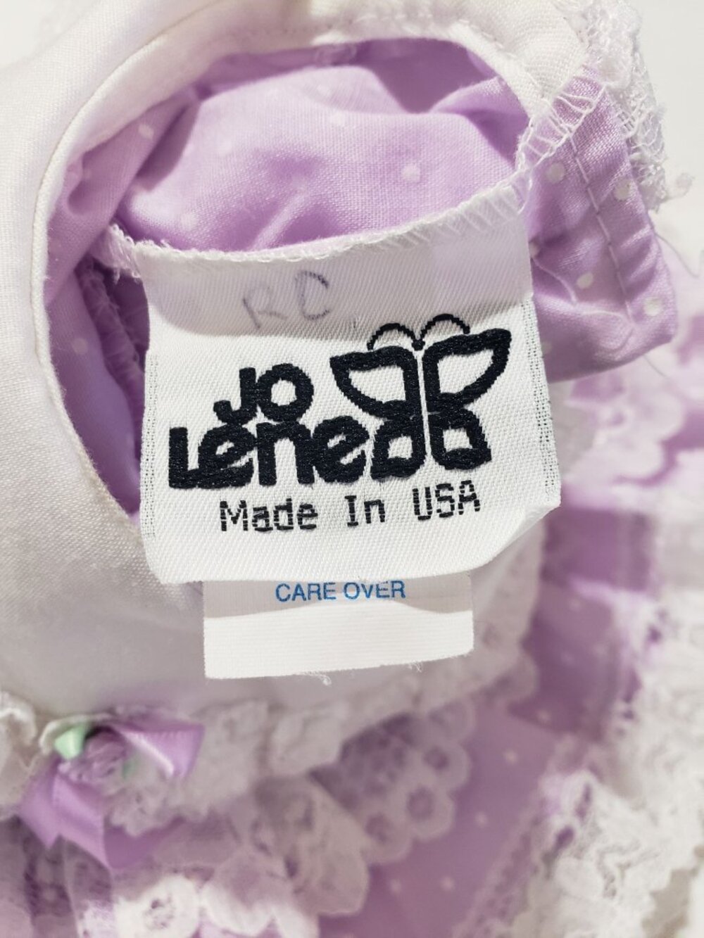 Vintage Jo Lene Purple Polka Dot Lace Tiered Circle Dress Party Frilly NB 0-6 M - Picture 8 of 12